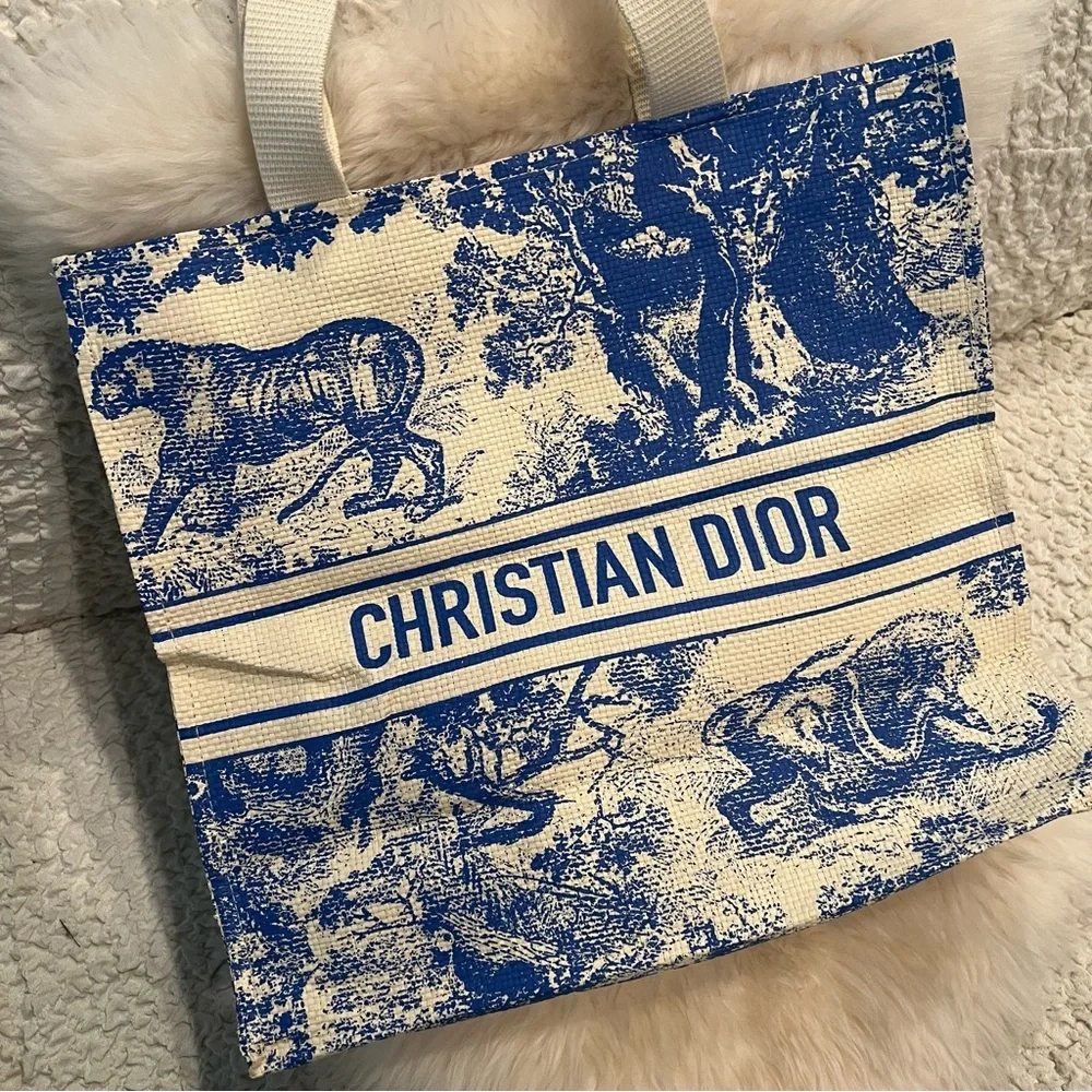 Dior Riviera Blue and White‎ Straw Tote Bag Beach Tote Bag Book Tote VIP Tote - Picture 4 of 11
